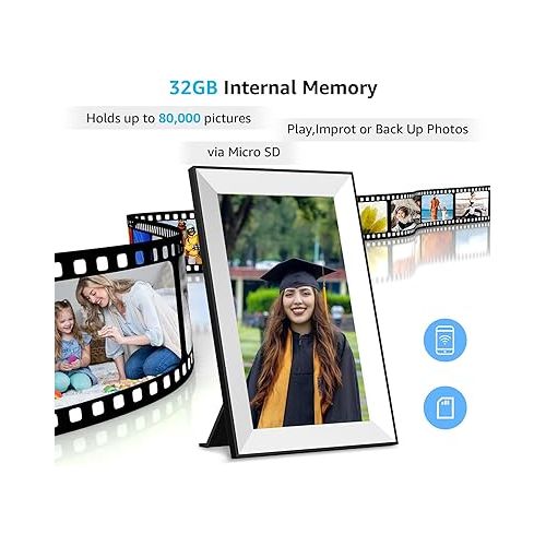  Frameo Digital Picture Frame,WiFi Slideshow Digital Photo Frame with 10.1 Inch IPS Touch Screen,Load from Phone to 32GB Digital Frame,Smart Rotating Pictures via White Electronic Picture Frame,Gift