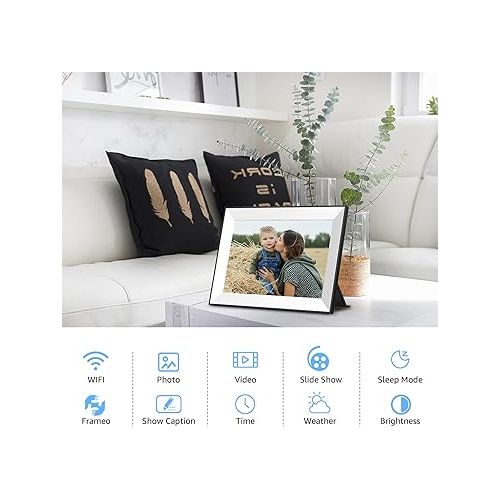  Frameo Digital Picture Frame,WiFi Slideshow Digital Photo Frame with 10.1 Inch IPS Touch Screen,Load from Phone to 32GB Digital Frame,Smart Rotating Pictures via White Electronic Picture Frame,Gift