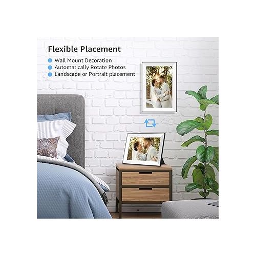  Frameo Digital Picture Frame,WiFi Slideshow Digital Photo Frame with 10.1 Inch IPS Touch Screen,Load from Phone to 32GB Digital Frame,Smart Rotating Pictures via White Electronic Picture Frame,Gift