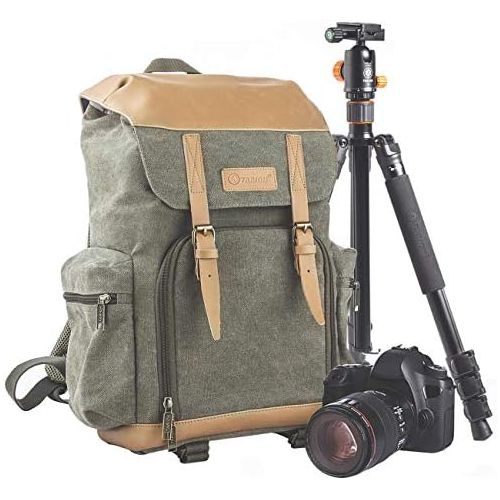  [아마존베스트]TARION Camera Backpack Canvas Bag Photography Backpack Water Repellent DSLR SLR Camera Bag with Rain Cover Mirrorless Camera Video Camcorder Bags DSLR Backpack