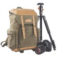 [아마존핫딜]TARION M-02 Kamerarucksack Kameratasche Wasserabweisend aus Canvas Leinenstoff und Echt-Leder (Masse:29x18x42cm) Gruen fuer DSLR & Zubehoer