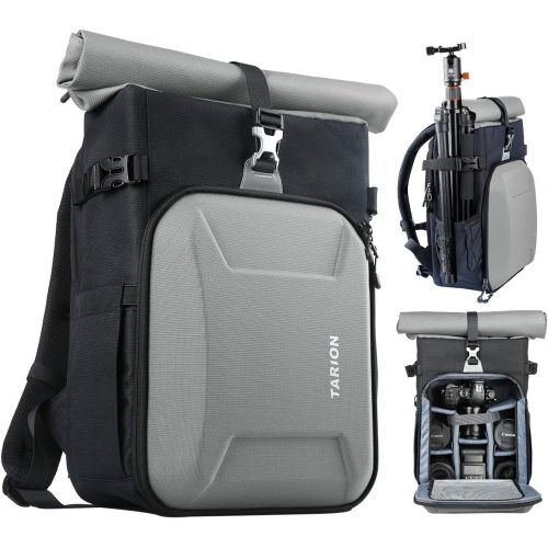  TARION XH Camera Bag Hardcase Camera Case Roll Top Camera Backpack 15 Laptop Compartment Waterproof Raincover for DSLR Mirrorless Cameras Lens Tripod Outdoor Men Women Color Silver
