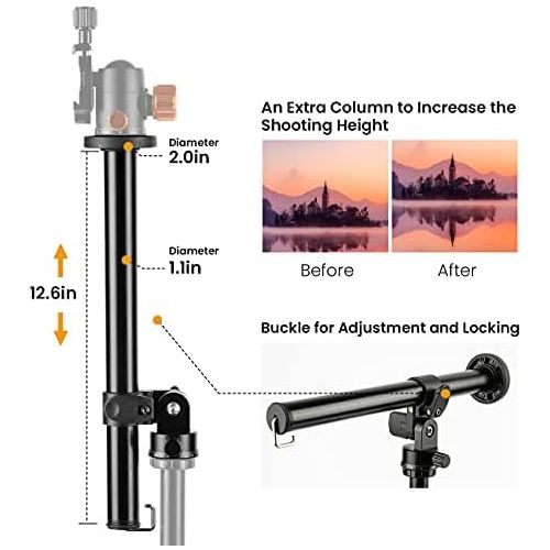  TARION Tripod Extension Arm Horizontal Centre Column Boom 12.6 Extender 360° Rotatable Aluminum Alloy Swivel Lock with Counterweight Sandbag for Overhead Photography and Filming