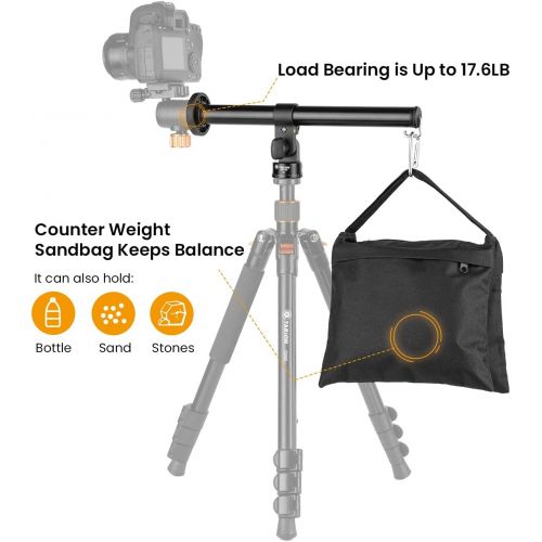  TARION Tripod Extension Arm Horizontal Centre Column Boom 12.6 Extender 360° Rotatable Aluminum Alloy Swivel Lock with Counterweight Sandbag for Overhead Photography and Filming