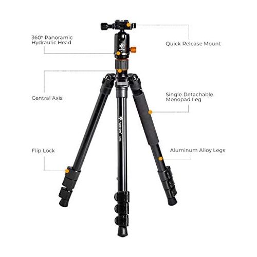  TARION Camera Tripod Monopod 61in with Panorama Ball Head Aluminium Travel Tripod for DSLR Mirrorless Cameras Support Macro Shots Counter Weight 13lb Payload Lightweight 16.9 Folda