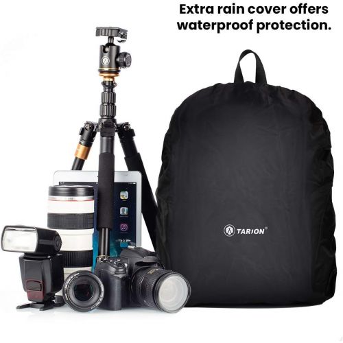  TARION Camera Backpack + Leather Camera Strap Camera Bag Backpack with 15 inch Laptop Compartment + Adjustable Genuine Camera Neck Strap Vintage for DSLR SLR Mirrorless Cameras