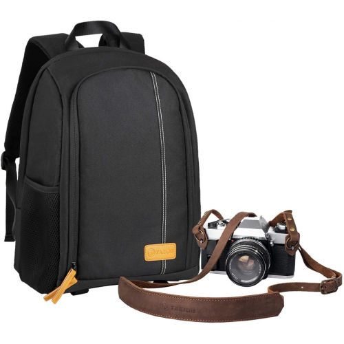  TARION Camera Backpack + Leather Camera Strap Camera Bag Backpack with 15 inch Laptop Compartment + Adjustable Genuine Camera Neck Strap Vintage for DSLR SLR Mirrorless Cameras