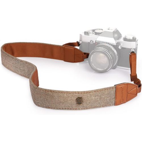  TARION Camera Shoulder Neck Strap Vintage Belt for All DSLR Camera Nikon Canon Sony Pentax Classic White and Brown Weave