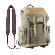 TARION Camera Bag Canvas Camera Backpack Green + Camera Strap Black for Women Men Photographer