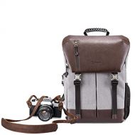 TARION Camera Backpack + Leather Camera Strap Waterproof Camera Bag with 15.6 Inch Laptop Compartment + Adjustable Genuine Camera Neck Strap Vintage for DSLR SLR Mirrorless Cameras