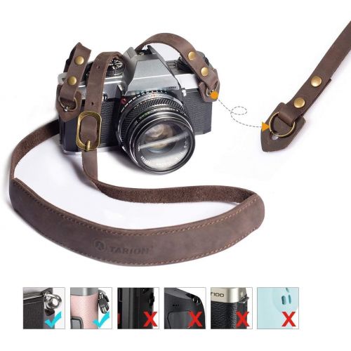  TARION Camera Backpack + Leather Camera Strap Waterproof Camera Bag with 15.6 Inch Laptop Compartment + Adjustable Genuine Camera Neck Strap Vintage for DSLR SLR Mirrorless Cameras