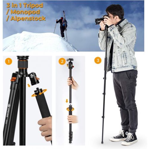  TARION Camera Backpack + Travel Tripod with Ball Head Waterproof Camera Bag with 15.6 Inch Laptop Compartment + 61in Aluminium Camera Tripod Monopod for DSLR SLR Mirrorless Cameras