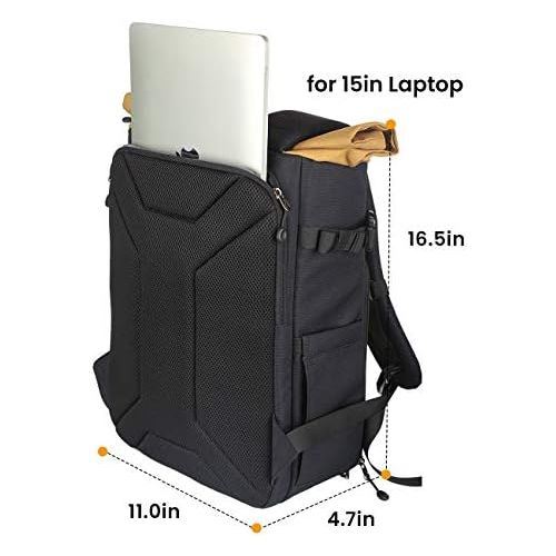  TARION XH Camera Backpack Waterproof Camera Bag Hard Shell Roll Top Expandable Large Camera Backpack 18.5L 15 Laptop Compartment with Waterproof Rain Cover for Women Men Photograph