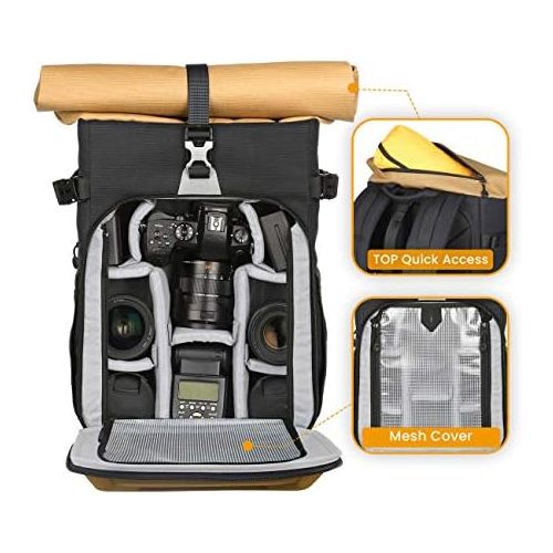  TARION XH Camera Backpack Waterproof Camera Bag Hard Shell Roll Top Expandable Large Camera Backpack 18.5L 15 Laptop Compartment with Waterproof Rain Cover for Women Men Photograph