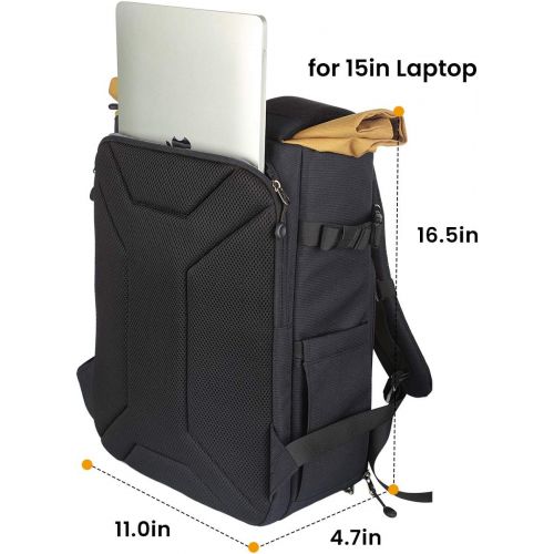  TARION XH Camera Backpack Waterproof Camera Bag Hard Shell Roll Top Expandable Large Camera Backpack 18.5L 15 Laptop Compartment with Waterproof Rain Cover for Women Men Photograph