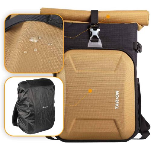  TARION XH Camera Backpack Waterproof Camera Bag Hard Shell Roll Top Expandable Large Camera Backpack 18.5L 15 Laptop Compartment with Waterproof Rain Cover for Women Men Photograph