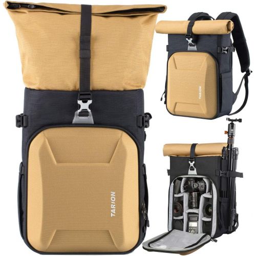  TARION XH Camera Backpack Waterproof Camera Bag Hard Shell Roll Top Expandable Large Camera Backpack 18.5L 15 Laptop Compartment with Waterproof Rain Cover for Women Men Photograph