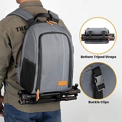  TARION Camera Backpack Waterproof Camera Bag Large Capacity Camera Case with 15 Inch Laptop Compartment Rain Cover for Women Men Photographer Lens Tripod Grey