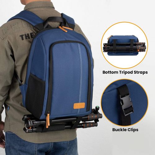  TARION Camera Backpack Waterproof Camera Bag Large Capacity Camera Case with 15 Inch Laptop Compartment Rain Cover for Women Men Photographer Lens Tripod Blue