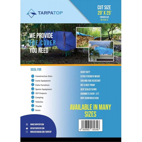  TARPATOP 20X25 Waterproof Multi-Purpose Poly Tarp ? Blue Tarpaulin Protector for Cars, Boats, Construction Contractors, Campers, and Emergency Shelter. Rot, Rust and UV Resistant Protection