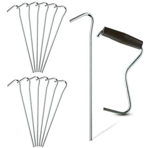  TARPATOP Galvanized 7” Tent Pegs ? Set of 12 Anchoring Stakes - 1 Peg Puller ? Accessory Tool for Hikers, Campers and Farmers ? Great to Use for Outdoor Canopies, Gardening, Beach
