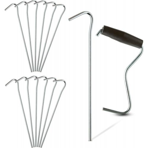  TARPATOP Galvanized 7” Tent Pegs ? Set of 12 Anchoring Stakes - 1 Peg Puller ? Accessory Tool for Hikers, Campers and Farmers ? Great to Use for Outdoor Canopies, Gardening, Beach