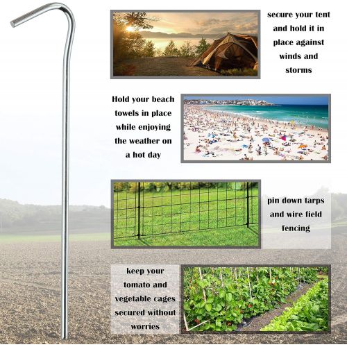  TARPATOP Galvanized 7” Tent Pegs ? Set of 12 Anchoring Stakes - 1 Peg Puller ? Accessory Tool for Hikers, Campers and Farmers ? Great to Use for Outdoor Canopies, Gardening, Beach