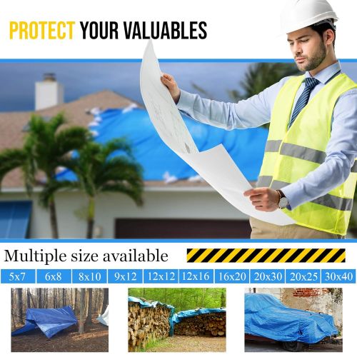  TARPATOP Waterproof Tarp Multi-Purpose 30x40-Blue Poly Tarpaulin with aluminum grommets-Rot, Rust And UV Resistant-Cover and Emergency protector Shelter-For Cars, Boats, Construction Contra