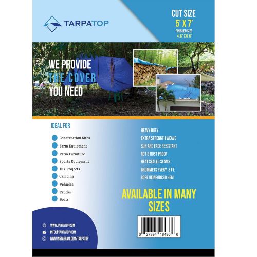  TARPATOP Waterproof Tarp Multi-Purpose 30x40-Blue Poly Tarpaulin with aluminum grommets-Rot, Rust And UV Resistant-Cover and Emergency protector Shelter-For Cars, Boats, Construction Contra