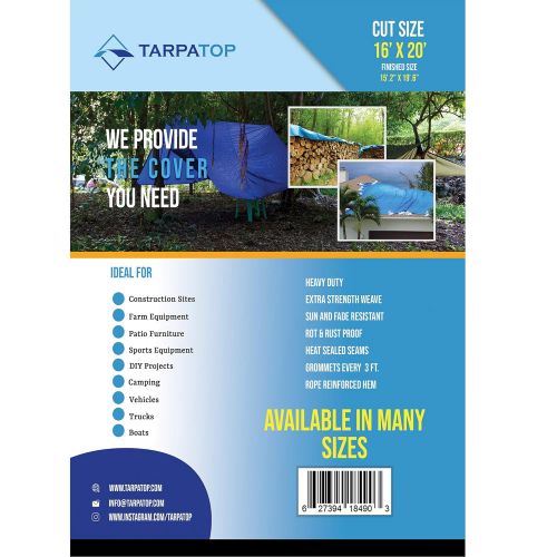  TARPATOP Waterproof Tarp Multi-Purpose 30x40-Blue Poly Tarpaulin with aluminum grommets-Rot, Rust And UV Resistant-Cover and Emergency protector Shelter-For Cars, Boats, Construction Contra