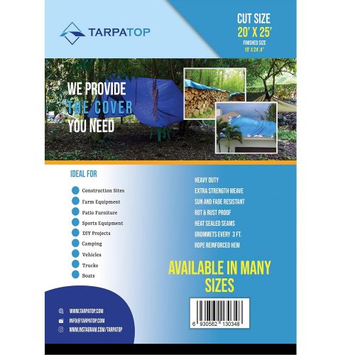  TARPATOP Waterproof Tarp Multi-Purpose 30x40-Blue Poly Tarpaulin with aluminum grommets-Rot, Rust And UV Resistant-Cover and Emergency protector Shelter-For Cars, Boats, Construction Contra