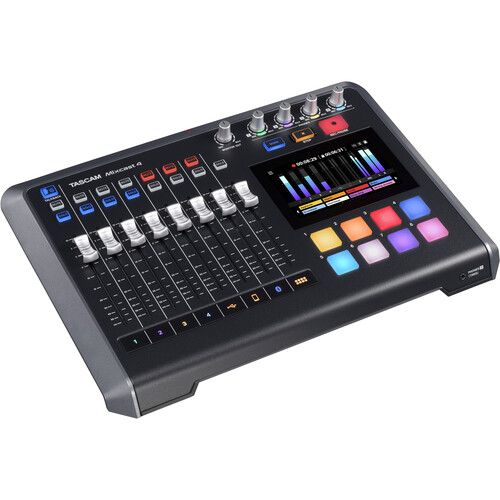  TASCAM Mixcast 4-Person Podcast Kit with Mixer-Recorder, Microphones, Mic Stands, and Cables