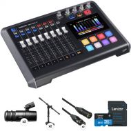 TASCAM Mixcast 2-Person Podcast Kit with Mixer-Recorder, Microphones, Mic Stands, and Cables