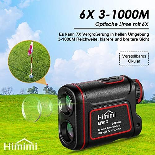  [아마존베스트]Himimi Rangefinder Golf 1000 m / 1100 Yards Hunting Rangefinder 6X/7X Magnification Laser Meter IP54 Waterproof for Flag Lock, Distance, Speed, Altitude, Tilt Measurement etc.