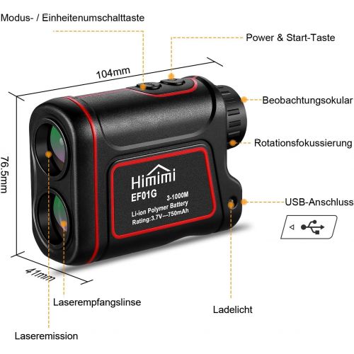  [아마존베스트]Himimi Rangefinder Golf 1000 m / 1100 Yards Hunting Rangefinder 6X/7X Magnification Laser Meter IP54 Waterproof for Flag Lock, Distance, Speed, Altitude, Tilt Measurement etc.