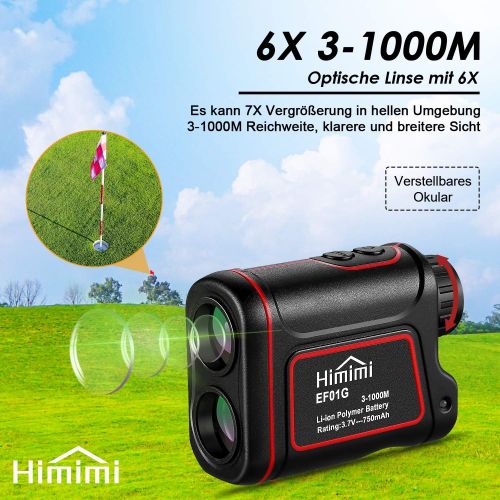  [아마존베스트]Himimi Rangefinder Golf 1000 m / 1100 Yards Hunting Rangefinder 6X/7X Magnification Laser Meter IP54 Waterproof for Flag Lock, Distance, Speed, Altitude, Tilt Measurement etc.