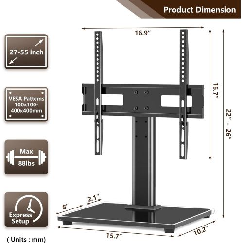  [아마존베스트]TAVR Furniture TAVR Universal Tabletop TV Stand Base for Most 27-55 Inch LED LCD Flat Screen TVs,Height Adjustable TV Replacement Stand with Tempered Glass Base,Hold up to 88lbs,VESA 400x400mm Ta