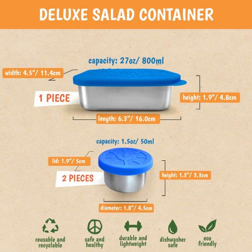  TAVVA Tavva Combo Stainless Steel Food Container - 27oz Lunch Container with Food-grade Silicone Lid w/ 2x1.5oz Leakproof Salad Dressing Containers