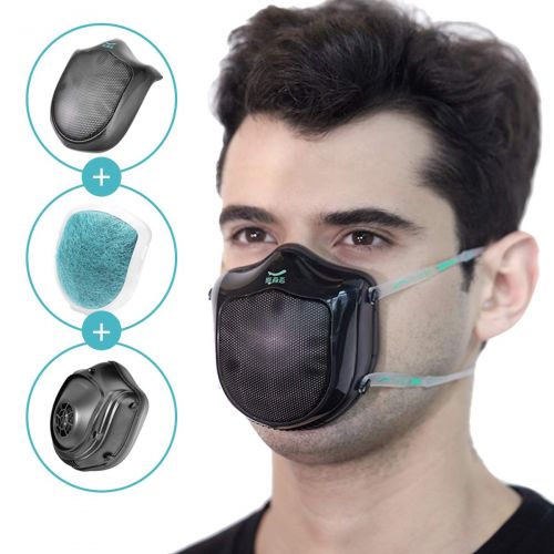  TBC Electric dust mask,Q5S N95 respirator with activated carbon filter,automatic fresh air purifying dustproof mask for pollen allergy,dust,Exhaust Gas,pm2.5 (AllBlack)