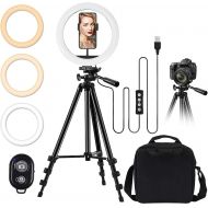 [아마존베스트]TBJSM 10 Selfie Ring Light Tripod Stand Phone Holder for Live Stream Makeup Desktop Led Camera Ring Light for YouTube Video TikTok Compatible with iPhone Android