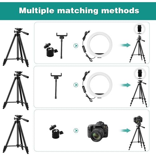  [아마존베스트]TBJSM 10 Selfie Ring Light Tripod Stand Phone Holder for Live Stream Makeup Desktop Led Camera Ring Light for YouTube Video TikTok Compatible with iPhone Android