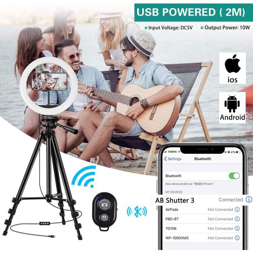  [아마존베스트]TBJSM 10 Selfie Ring Light Tripod Stand Phone Holder for Live Stream Makeup Desktop Led Camera Ring Light for YouTube Video TikTok Compatible with iPhone Android