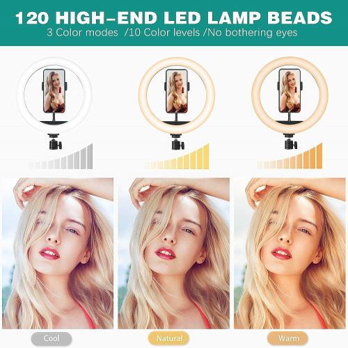  [아마존베스트]TBJSM 10 Selfie Ring Light Tripod Stand Phone Holder for Live Stream Makeup Desktop Led Camera Ring Light for YouTube Video TikTok Compatible with iPhone Android