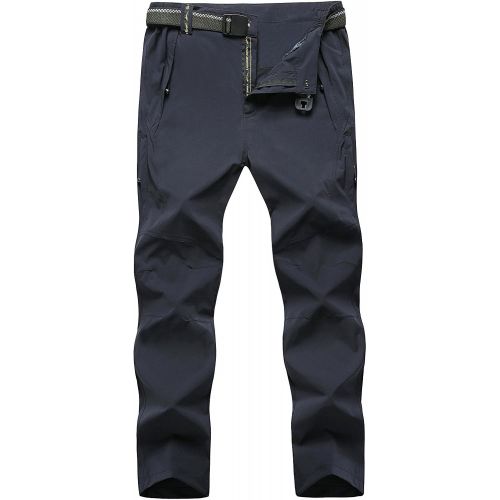  TBMPOY Mens Outdoor Quick-Dry Lightweight Waterproof Hiking Mountain Pants with Belt