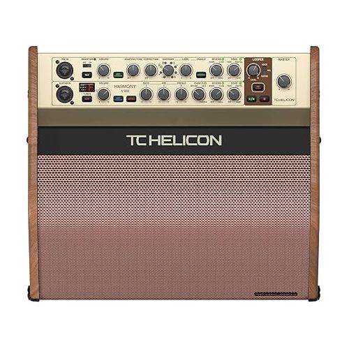  TC-Helicon Harmony V100 100 Watt 2 Channel Acoustic Amplifier with Vocal Processing, Looper, Tannoy Dual Concentric Speaker and 4-Button Footswitch