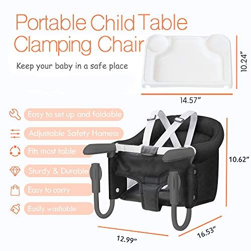  [아마존베스트]TCBunny Hook On Chair, Safe and High Load Design, Fold-Flat Storage and Tight Fixing Clip on Table High Chair, Machine-Washable and Anti-Cracking Fabric, Removable Seat Cushion, Fast Table