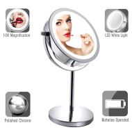 TCCSTAR Lighted Makeup Mirror, LED Vanity 1x/10x Magnification With Battery Double Sided Vanity Mirror For Bathroom Or Bedroom Countertop,Desk Mirror With 360° Rotation