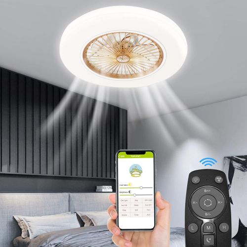  [아마존베스트]TC-Home 22 inches Ceiling fan with light LED 3 Speeds Invisible Blades close to Ceiling Bedroom