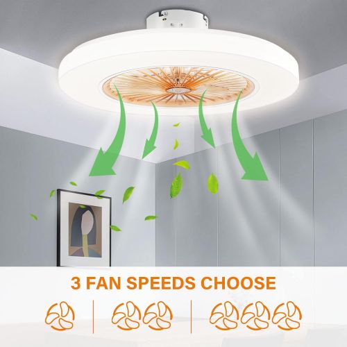  [아마존베스트]TC-Home 22 inches Ceiling fan with light LED 3 Speeds Invisible Blades close to Ceiling Bedroom