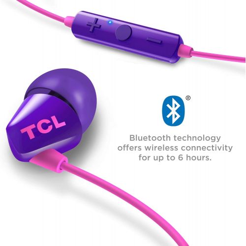  TCL SOCL100BT Wireless in-Ear Earbuds Bluetooth Headphones with Quick Charge and Built-in Mic - Sunrise Purple
